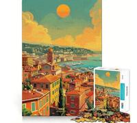 Atardecer en Niza, Francia Rompecabezas de 1000 Piezas para Adultos Mejora la Memoria Alegría Familiar Diseño para armar Elige tu Deseo de Papá Noel 50x75cm