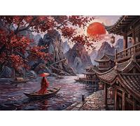 Atardecer en un Paisaje japonés Puzzle De Madera 1000 Piezas Adultos Y Niños,Anti-estrés,Reto,Regalo Ideal,Deco Pared,Madera,Rompecabezas,14 Años+,Relax,Desafío,Educativo (75x50cm)