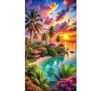 Atardecer en una isla tropical Diamond Painting para Adultos,5D Round Drill diamond painting kit completo,DIY Strass Diamante Bordado Punto de Cruz Painting para Hogar Pared Decoración 40x90 cm