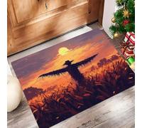 Atardecer Espantapájaros Felpudos Para Interiores, Pintura Óleo Campo Trigo Felpudos Suaves Lavables, Felpudo Antideslizante De Perfil Bajo Para Entrada Cocina Mascotas Perros, 50X80Cm Marrón Óxido