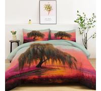 Atardecer Fantástico Sauce Edredón Sin Funda Reversible Estampado Pintura Al Óleo Ligero y Cálido Edredón Acolchado, Color Naranja Suave Transpirable 4 Estaciones Esponjoso Edredones 220 x 240 cm