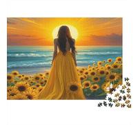 Atardecer Junto al Mar Puzzle para Adultos Puzzle de 1000 Piezas Papel Campo de Girasoles Relajación Hogar Regalo 38x26cm/1000pcs