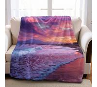 Atardecer Manta de Franela Olas de Playa 100 x 130 cm de Microfibra Manta Suave y Cálida para Cubierta de Cama y Sofá