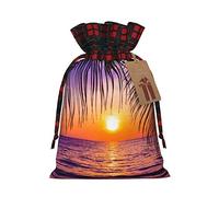 Atardecer océano con palmeras tropicales, paisaje crepúsculo, encantadoras bolsas de regalo de Navidad con cordón, bolsas de regalo reutilizables para todas las ocasiones