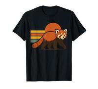 Atardecer Panda Rojo Retro Vintage Camiseta