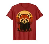 Atardecer Panda Rojo Retro Vintage Camiseta