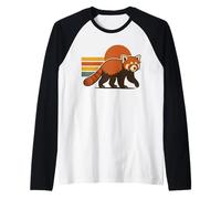Atardecer Panda Rojo Retro Vintage Camiseta Manga Raglan