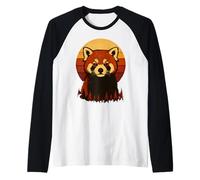 Atardecer Panda Rojo Retro Vintage Camiseta Manga Raglan