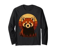 Atardecer Panda Rojo Retro Vintage Manga Larga