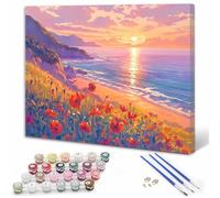 Atardecer Pintar por Numeros Niños, Pintar por Numeros Adultos Playa Paint by Numbers Principiantes, Manualidades Niños 10 Años DIY Kit de Pintura al Óleo de Lienzo Decoracion 20x30cm Sin Marco Y3-539
