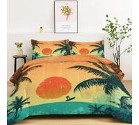Atardecer Retro Palmera Edredón nórdico de Microfibra 135x200 cm - Relleno nórdico 4 Estaciones - Ultra Suave Ligero, Reversible y Transpirable, Color Naranja