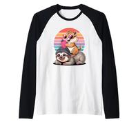 Atardecer Retro Perezoso Flojo Ardilla Rayada Perezosos Camiseta Manga Raglan