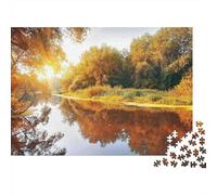 Atardecer Río Otoño Rompecabezas 1000 Piezas Adultos Río Reflexión Luz Solar Árboles Desafiante Difícil Premium Grueso Resistente Vibrante Alivio Estrés 52x38cm/1000pcs