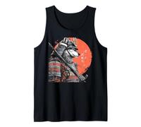 Atardecer Samurai Lobo Guerrero Japonés Ukiyo-e Estilo Camiseta sin Mangas