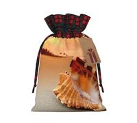 Atardecer sobre el mar con la concha, encantadoras bolsas de regalo de Navidad con cordón, bolsas de regalo reutilizables para todas las ocasiones