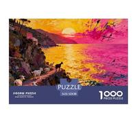 Atardecer sobre Las Cinque Terre Puzzle De Madera Impermeable DIY Puzzles De 1000 Piezas para Adultos Colorido Rompecabezas para Decoración del Hogar
