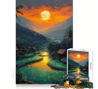 Atardecer sobre terrazas de arroz Rompecabezas de 1000 Piezas para Adolescentes Juguete Que desafía la Mente Pasatiempo Relajante Corte preciso Un Bonito Regalo 50x75cm