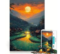 Atardecer sobre terrazas de arroz Rompecabezas de 1000 Piezas para Adolescentes Juguete Que desafía la Mente Pasatiempo Relajante Corte preciso Un Bonito Regalo 50x75cm