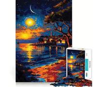 Atardecer sobre un Pueblo costero Rompecabezas de 1000 Piezas para Adolescentes Mejora la Memoria Tiempo de relajación Bordes precisos Regalo increíble 38x26cm
