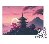 Atardecer Templo Japonés Rompecabezas de 1000 Piezas Regalo de Cumpleaños para Adultos Vista Escénica Japonesa de Montaña Pagoda al Atardecer Robusto Vibrante Alivio de Estrés 52x38cm/1000pzs