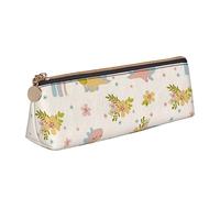 Atasc Dino Dreams - Estuche triangular para lápices con diseño de flores y arco iris, portátil, organizador de cuero con cremallera, bolsa de cosméticos, ver imagen, Talla única, Organizador de bolsas