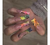 Ataúd brillante adhesivo falso en 12 tamaños, 24 puntas francesas para decoración artística de bricolaje en uñas, ataúd, almendra, punta francesa en uñas