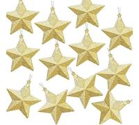 ATB-Foger 12 x Decoración Navideña Estrella Dorada con Cordones Bolas del Árbol de Navidad Estrella con Purpurina Colgante para Árbol, Chimenea, Ventana, Adviento, Mesa 7,5cm