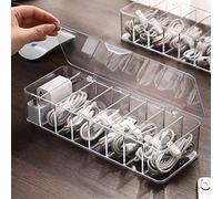 ATB2U, Organizador de cables con 8 a 10 bridas, organizador de cables con 8 compartimentos, caja de almacenamiento para encimera, organizador de plástico transparente, accesorios de escritorio