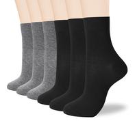 ATBITER Calcetines finos de algodón para mujer, suaves por encima del tobillo, calcetines casuales de vestir, 6 pares, 6 pares, 3 negros y 3 grises, 5-9