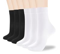 ATBITER Calcetines finos de algodón para mujer, suaves por encima del tobillo, calcetines casuales de vestir, 6 pares, 6 pares, 3 blancos y 3 negros, 5-9