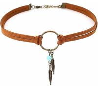 ATBUSS 1 Cadena De Hojas Y 1 Par De Pendientes De Plumas, Collar Bohemio, Cadena Cole De Hojas, Accesorios De Borlas para Mujer.