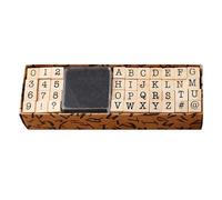 ATBUSS 1 juego de sellos de madera, kit de manualidades para niños y niñas, con almohadilla de tinta, estilo retro y 40 juegos alfanuméricos.