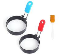 ATBUSS 2 anillos de tortilla de acero inoxidable con 1 pincel de aceite con mango de silicona, anillos redondos para huevos redondos, molde para tortilla antiadherente, herramienta de cocina para