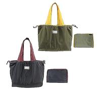 ATBUSS 2 Bolsas de la Compra Grandes Con Cordón, Plegables Portátiles, Reutilizables e Impermeables para Compras, Gimnasio, Camping y Más - Negro y Verde Militar, 44 x