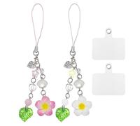 ATBUSS 2 Cadenas Pequeñas para Teléfonos Móviles con Flores Y 2 Juntas Transparentes, Cordón De Estilo Femenino, Amuleto para Teléfonos Móviles con Flores De Hibisco, Amarillo.