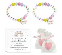 ATBUSS 2 Juegos De Pulseras para Niños Hermanas, Pulseras Acrílicas con Letras De Amor, Lindas Pulseras Elásticas, Pulseras De Perlas De Unicornio De Dibujos Animados, Niños.