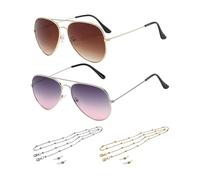 ATBUSS 2 Pares De Anteojos De Aviador Y 2 Collares De Perlas Para Gafas De Sol, Anteojos Degradados De Moda, Anteojos De Sol Para Viajes Al Aire Libre, Collar De Anteojos De Metal Antipérdida.