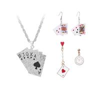 ATBUSS 2 Pares De Aretes con Letras De Póquer Y 1 Collar, Aretes De Moda, Elementos De Corazones Y Picas, Materiales Hipoalergénicos, Divertidos Accesorios De Decoración para Fiestas Y Días Festivos.
