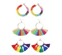 ATBUSS 2 Pares De Aretes De Borlas De Colores, 1 Par De Aretes De Perlas Arcoíris, Estilo Bohemio, Vacaciones De Verano, Joyería Decorativa para Niñas.