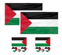 ATBUSS 2 Piezas De Bandera Nacional Palestina Y 2 Pegatinas De Tatuajes Palestinos, Banderas Duraderas Y Resistentes A La Intemperie, Adecuados para Actividades Temáticas.