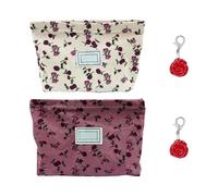 ATBUSS 2 Piezas De Bolsa De Lavado De Rosas Y 2 Piezas De Llavero, Bolsa De Cosméticos De Flores De Pana, Bolsa De Mano Portátil De Gran Capacidad, Bolsa De Almacenamiento Simple Retro.