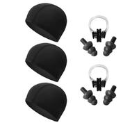 ATBUSS 3 Gorros De Natación Para Adultos, 2 Pares De Tapones Para Los Oídos Con Muserola, Elásticos Y Cómodos, Unisex, Adecuados Para El Uso Diario Durante El Entrenamiento De Natación (Negro)