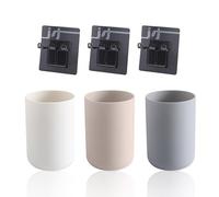 ATBUSS 3 vasos para enjuagar la boca con 3 colgadores para cepillos de dientes, vaso de plástico de grado alimenticio, soporte para cepillos de dientes de baño, caja de almacenamiento para accesorios