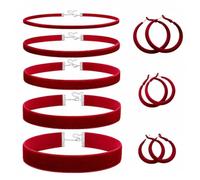 ATBUSS 5 Collares De Terciopelo Rojo Y 3 Pares De Aretes, Cadena De Clavícula De Estilo Gótico Multicapa Y Ajustable, Adecuada para Complementos De Fiestas Y Festivales.