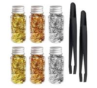 ATBUSS 6 botellas de hojas de papel de aluminio con 2 clips, hojas de papel dorado plateado, lámina de oro para manualidades, hojas de lámina de metal, hojas de decoración del hogar para arte de