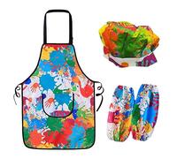 ATBUSS Delantal impermeable de 1 pieza con 1 par de mangas y 1 gorra, delantal ajustable para colorear, juego de delantal infantil para manualidades, hornear, cocinar, multicolor, 60
