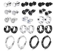 ATBUSS Juego De 12 Pares De Aretes, 2 Pares De Aretes De Alambre Redondo, De Acero Inoxidable, Hipoalergénicos, Sencillos Y Versátiles, Aptos para El Uso Diario De Hombres Y Mujeres.