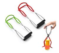 ATBUSS Juego de 2 pinzas para conservas, pinzas para tarros, pinzas de elevación de acero inoxidable, antiquemaduras, accesorios de cocina para tarros calientes (rojo, verde)