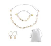 ATBUSS Juego de 4 pendientes de pulsera de collar de concha marina con bolsillo con cordón, gargantilla ajustable, joyería de concha, accesorios de playa de verano para mujer