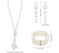 ATBUSS Juego De 5 Piezas De Joyas De Perlas De Moda, Collar De Perlas Simple De Doble Capa, Aretes Coles De Perlas, Pulsera Elee para Mujer, Adecuada para Bodas.